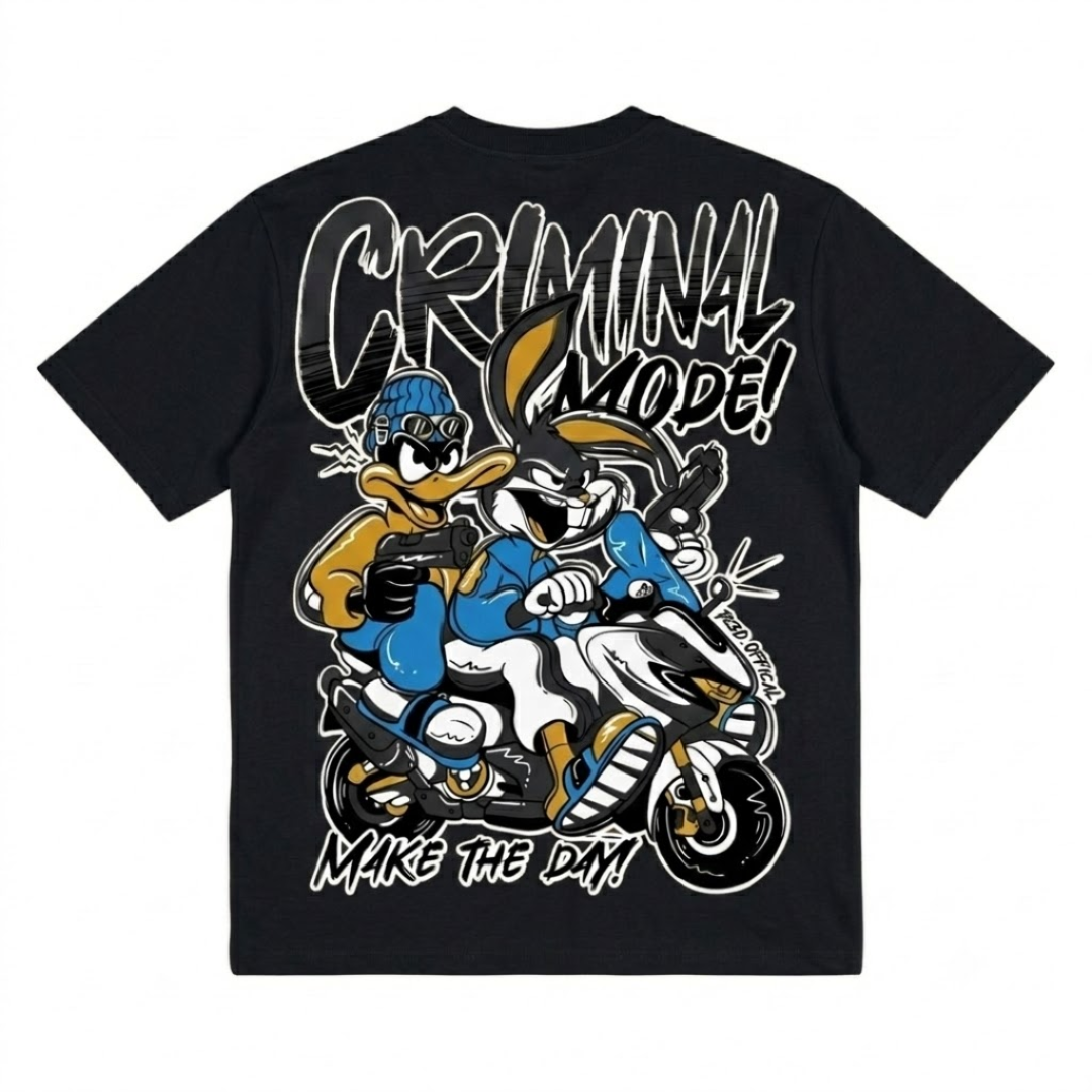 Criminal Mode" Oversized Graphic Streetwear T-Shirt
