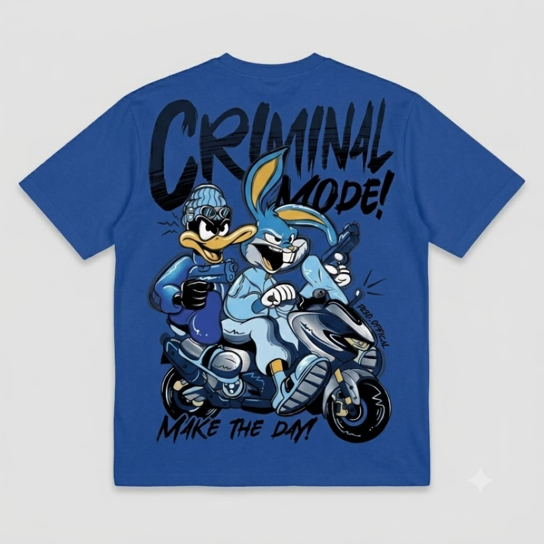 Criminal Mode" Oversized Graphic Streetwear T-Shirt