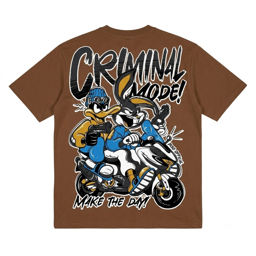 Criminal Mode" Oversized Graphic Streetwear T-Shirt