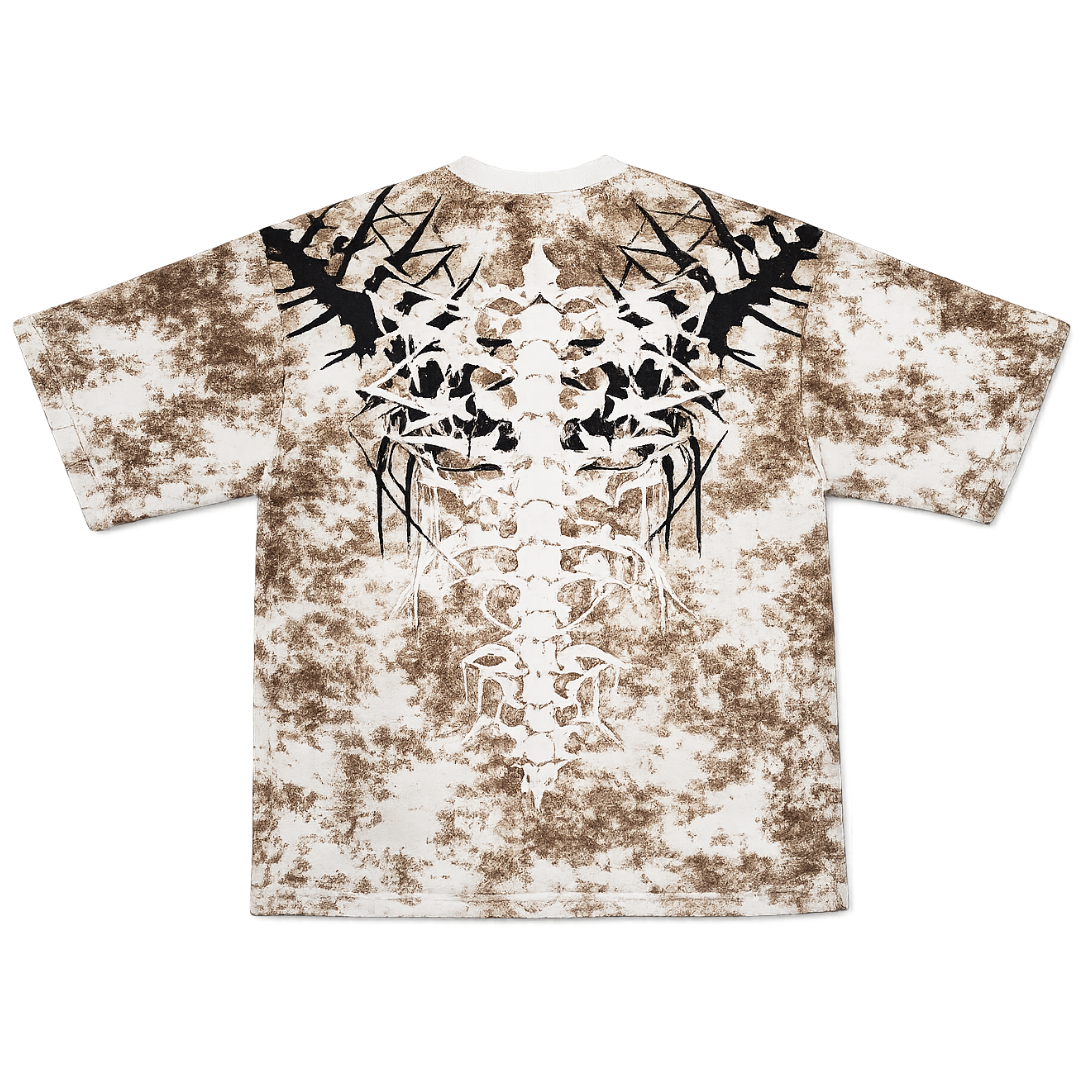Tribal Spine Acid Wash Oversized T-Shirt for Men