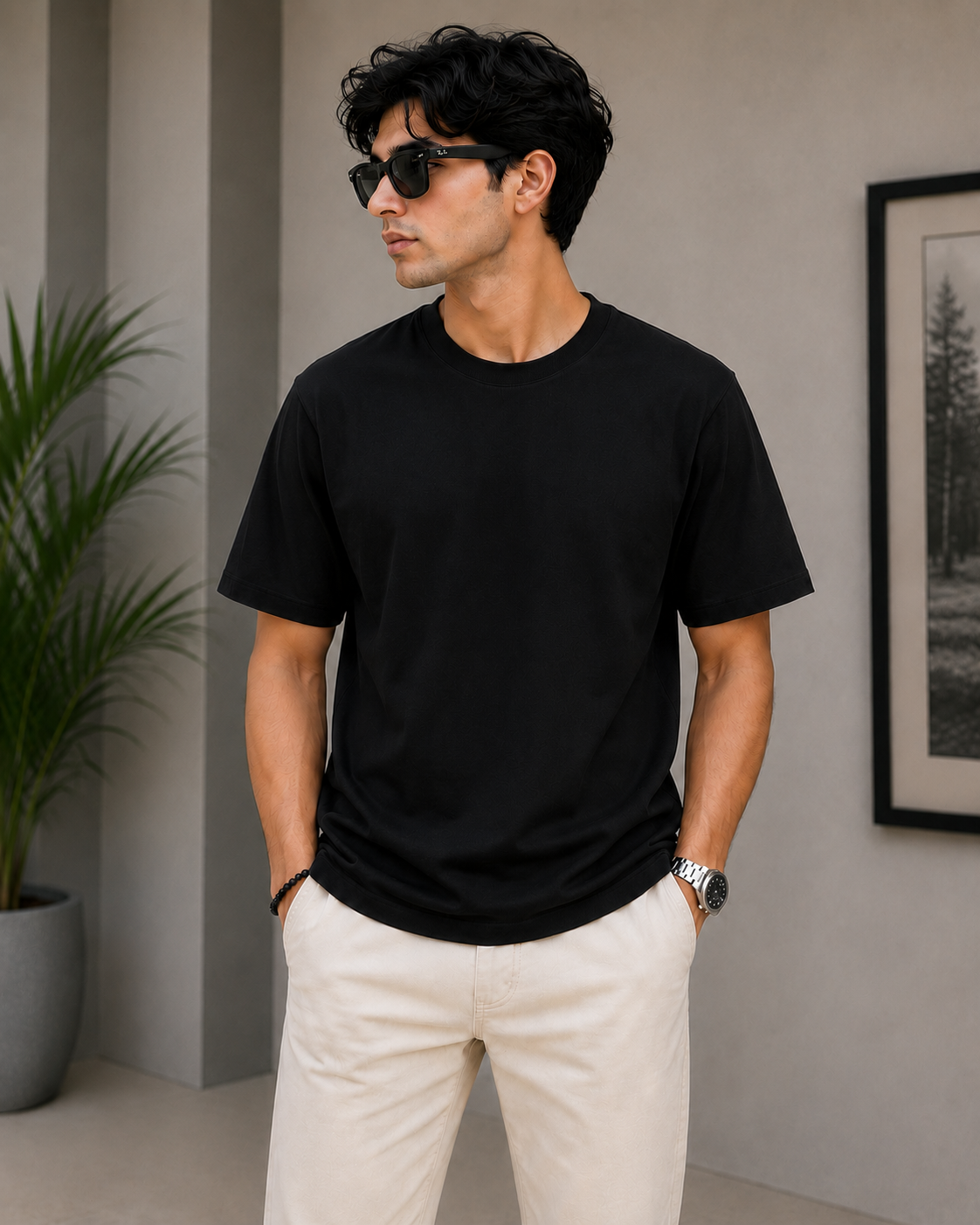 Black Plain Round Neck Tshirt