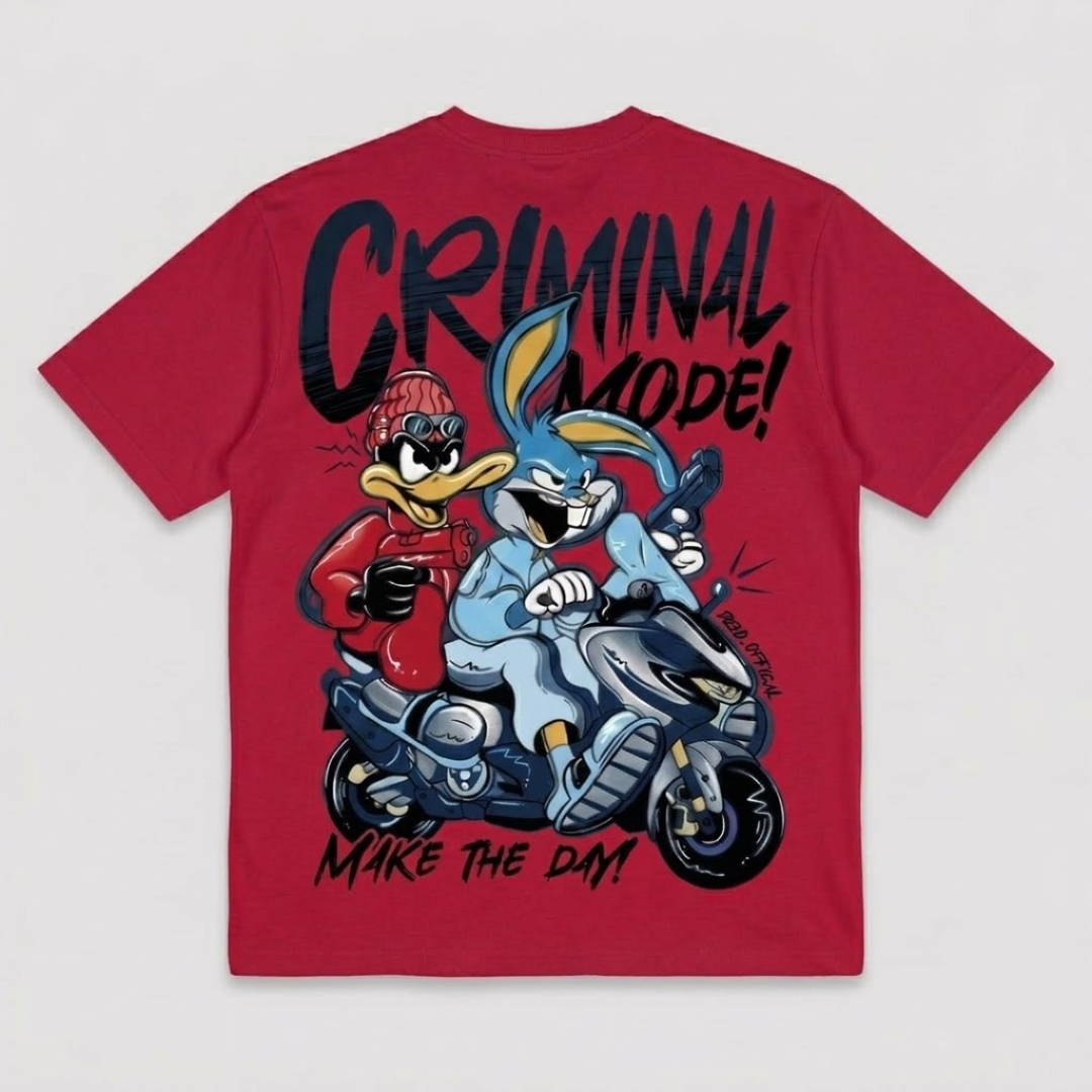 Criminal Mode" Oversized Graphic Streetwear T-Shirt
