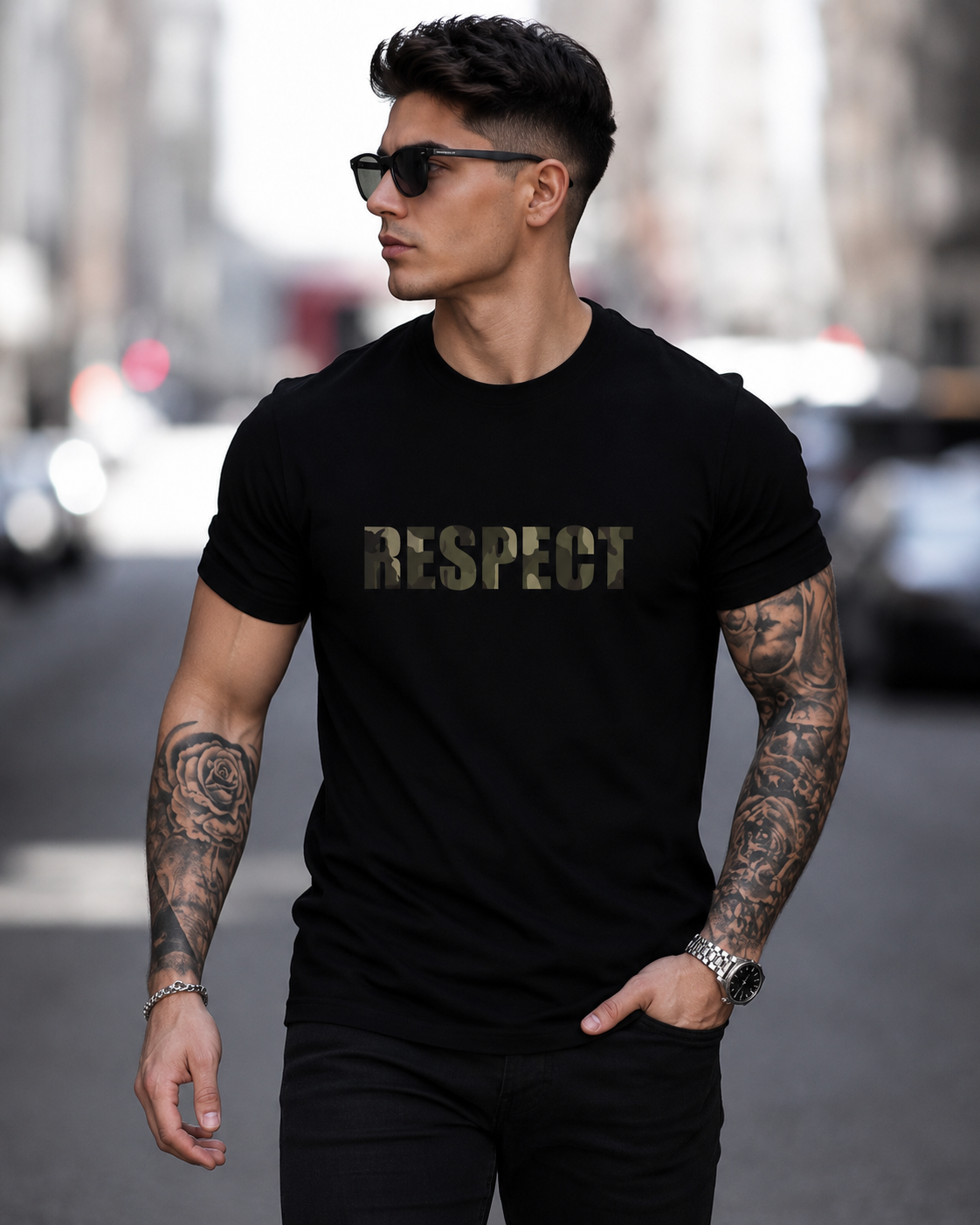 Respect Printed Black Tshirt